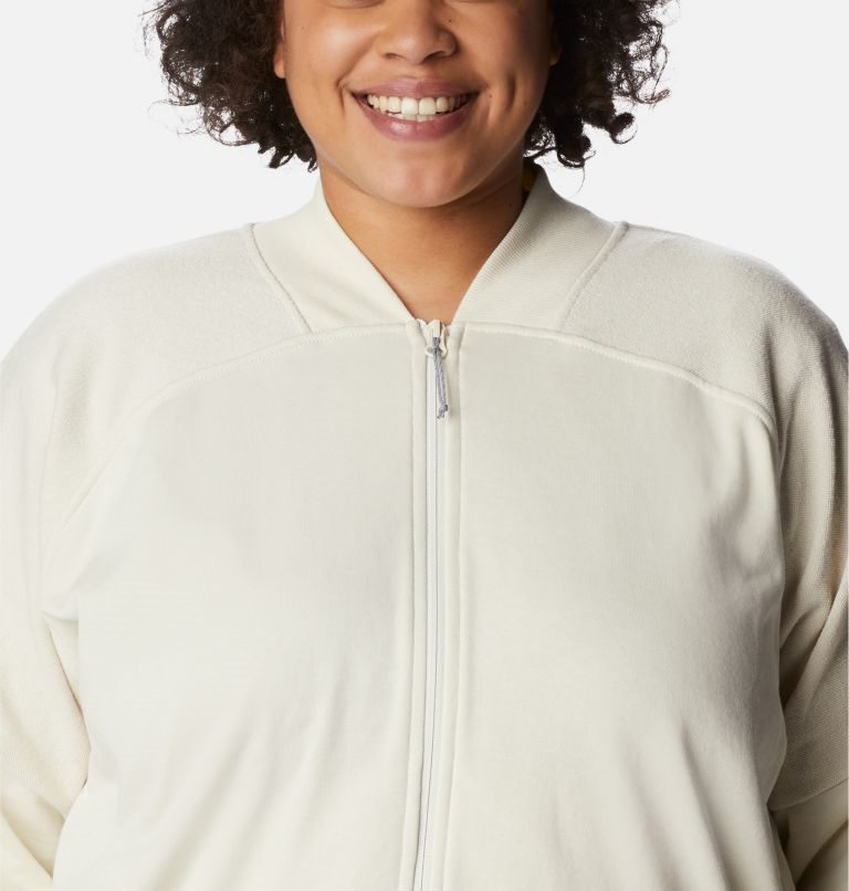 Women's Columbia Lodge French Terry Full Zip Jackets Cream | Plus Size CA-U1L3C